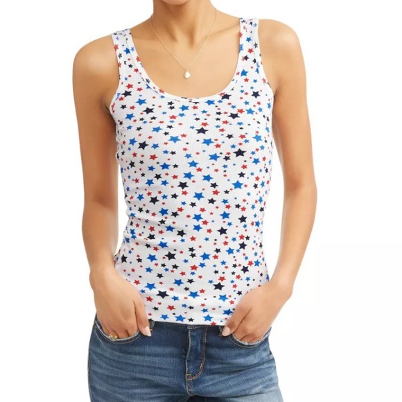 Star Print Rib Tank Top - Picture 1 of 6